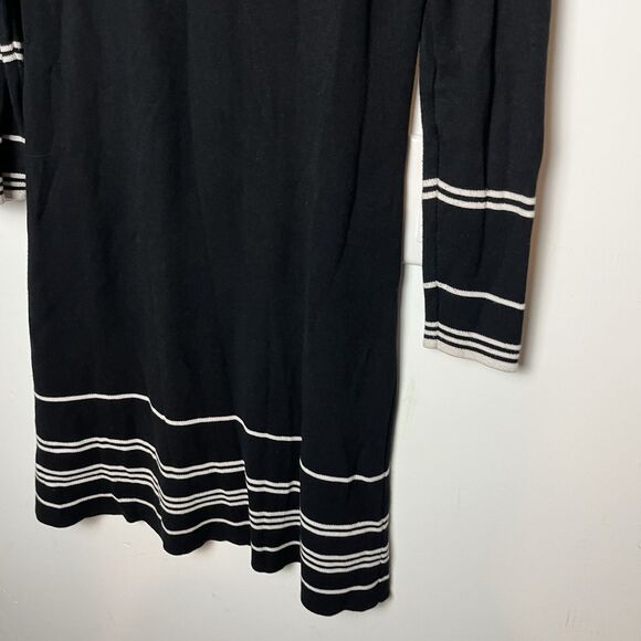 Ann Taylor M Mock Neck Black White Stripes Sweater Dress with Gold Buttons 267 - Picture 2 of 8